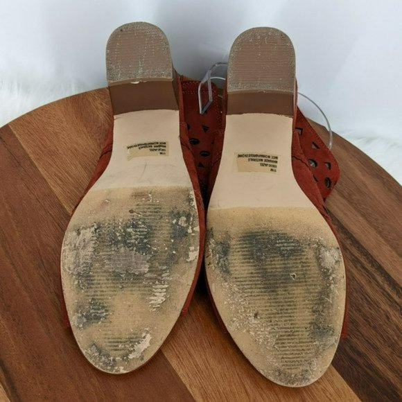 Maurices Jazel Peep Toe Booties 11 M Brick Red Rusty Brown Laser Cut Slingback - Picture 9 of 13